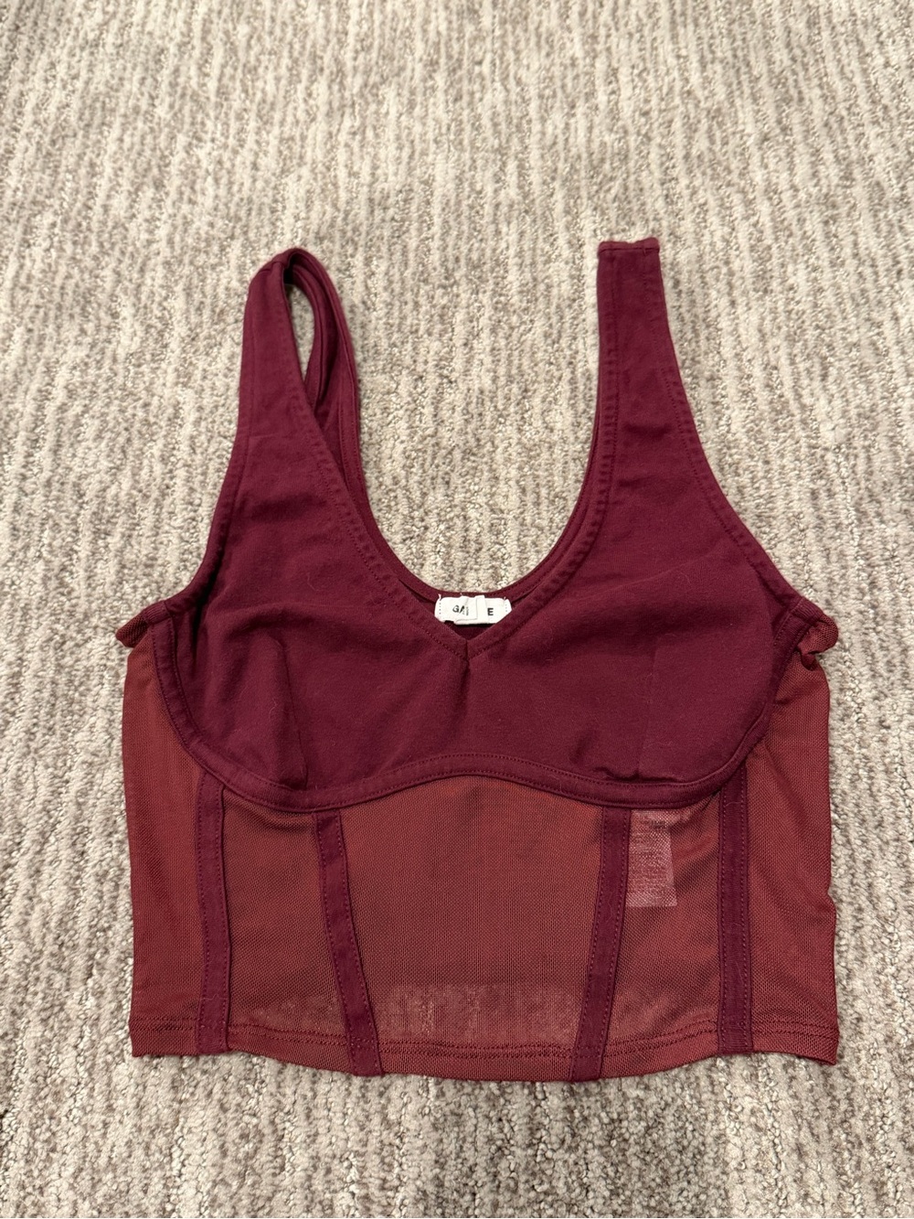 Garage Burgundy Mesh Corset Crop Top Size XS Maroon Bustier V-Neck